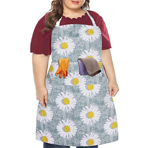 LOLOMLO Oversize Canvas Cotton Apron, Extra Large Aprons with Long Strap, Adjustable Neck Tear Resistant Plus Size aprons - color: Sunflower