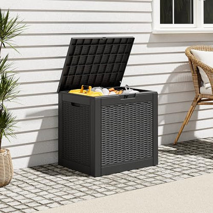 Outdoor Deck Storage Box,Waterproof,Black,35 Gallon - color: Striped Black, style: 35 Gallon