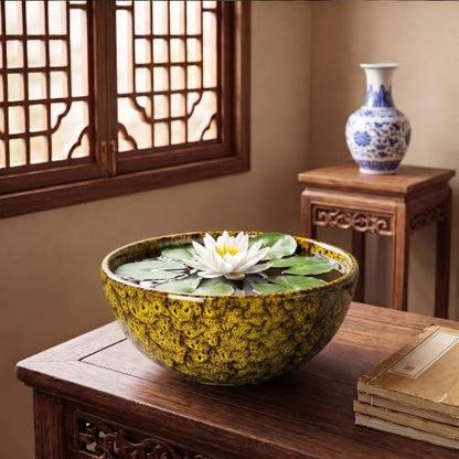 Succulent Pots, 10 Inch Ceramic Bonsai Pots, Yellow Leopard - color: Yellow Leopard-1, size: 10 Inch