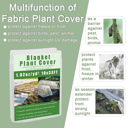 Frost Cloth 10x33FT | Breathable Plant Freeze Protection Garden Row Cover - size: 10*33 FT