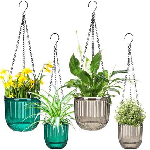4 Pcs 6.5'' 4.5'' Hanging Self Watering Pot for Indoor Plant, Grey,Green - color: Emerald,grey, size: 6.5'' 4.5''
