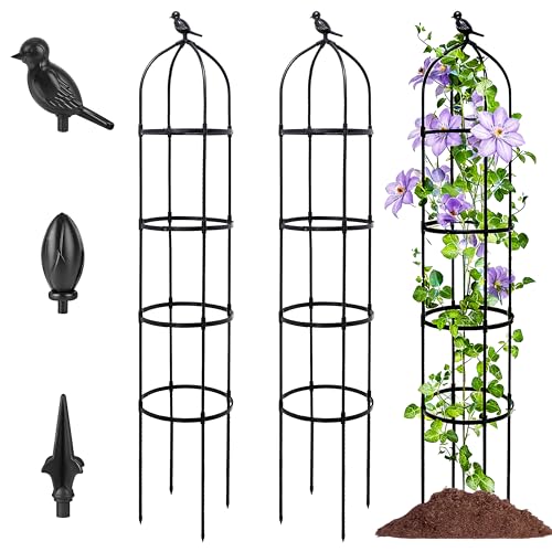 2-Pack 6FT Garden Obelisk Trellis for Climbing Plants,Adjustable 4-Tier Metal Plant Support,Rustproof Outdoor Plant Tower with 3 Decorative Tops for Roses,Tomatoes,Clematis & Vines,Black - size: 12.5"x70"-2 PCS