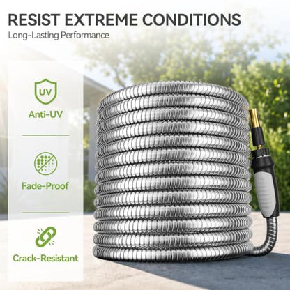 SPECILITE Expandable Metal Garden Water Hose 100 FT with Adjustable Nozzle - size: 100FT