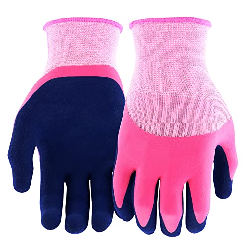 Miracle Gro Women's Double Dipped Sandy Foam Latex Gardening Work Gloves, Water Resistant, Excellent Grip Pink/Purple, Medium - size: Medium (Pack of 2)