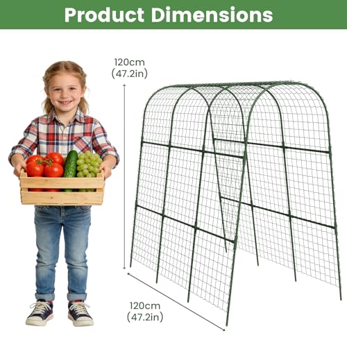 Cucumber Trellis, Metal Garden Arch Trellis for Raised Bed, 48 x 48inch U-Shape Garden Trellis for Climbing Plants Outdoor, Vegetables Fruit Plant Support with Netting, Gardening Supplies (Green) - size: 48 x 48 inch
