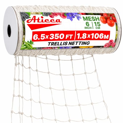 ATICCA 6.5x350 FT Heavy Duty Trellis Netting, 6-Inch Mesh, White Polyester - size: 6.5x350ft Polyester Trellis Netting