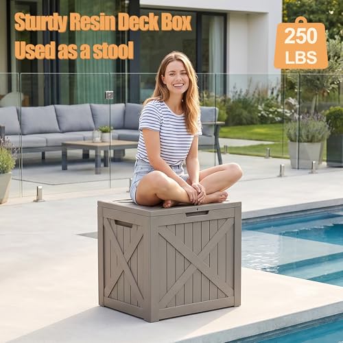 35 Gallon Waterproof Deck Box Bench, Outdoor Lock Toy Storage Bins