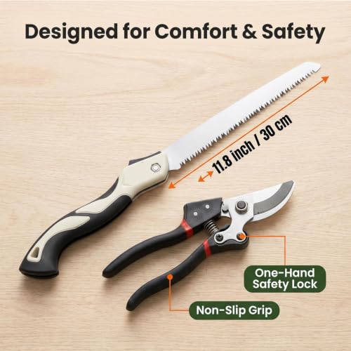 Garden Tool Set 5PC, SK5 Steel Shears + 2 Folding Saws
