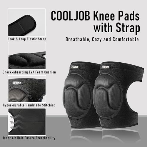 COOLJOB Men Women Knee Pads for Gardening Work Floor Cleaning with Foam Pad - color: Black