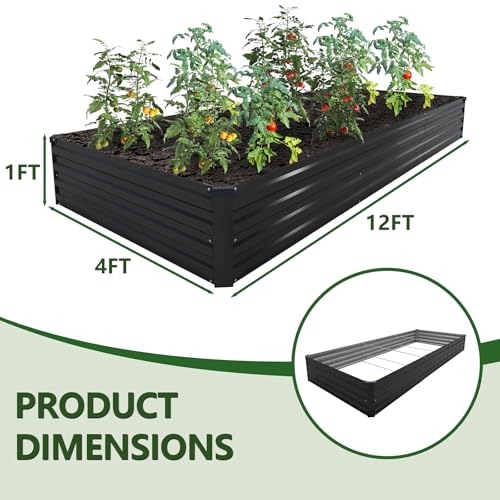 2PCS 12x4x1ft Galvanized Raised Garden Bed Kit,Gardening Planter Box - color: Black, size: 12x4x1FT(2PCS)