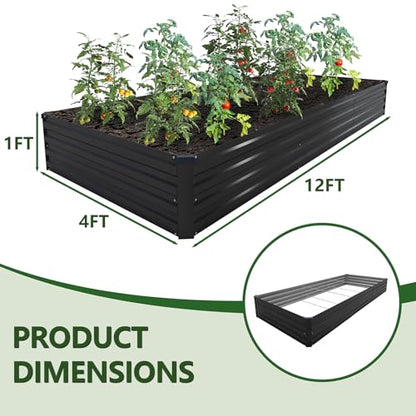2PCS 12x4x1ft Galvanized Raised Garden Bed Kit,Gardening Planter Box - color: Black, size: 12x4x1FT(2PCS)