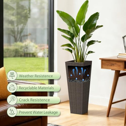Greesum 23 Inch Tall Plastic Planters with Rattan Texture – Set of 2, Brown - color: Brown, size: 24" without Tray