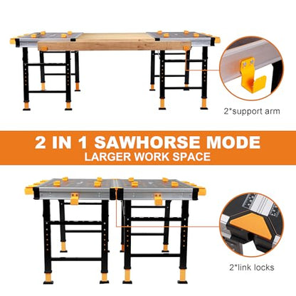 WORKESS Portable Workbench 1000Lbs Capacity 2026 Upgraded Adjustable 5 Level Height Heavy Duty Folding Work Table with 2 Quick Clamps, 4 Bench Dogs, 3 Tool Boxes for Garage Easy Storage - style: Adjustable Height