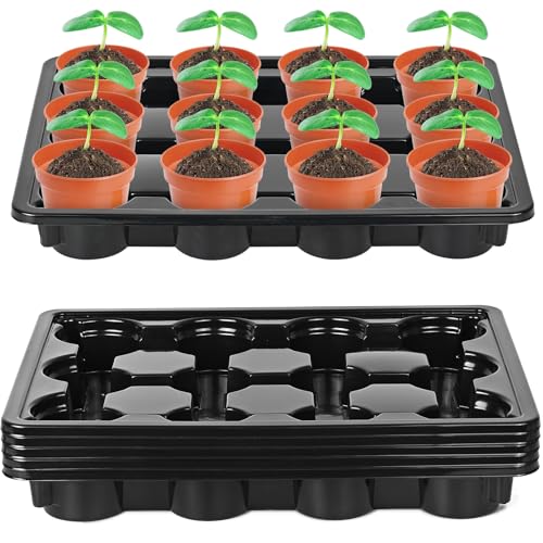 Sckee 12 Cell Round Nursery Pots Trays, Flower Pot Moving Tray, Nursery Pot Tray Plastic Planting Pot Carrying Trays for Moving Nursery Pot (17.2"×13.2"×2.5", 5PCS for 4'' Pots) - color: Black-5pcs for 4'' Pots