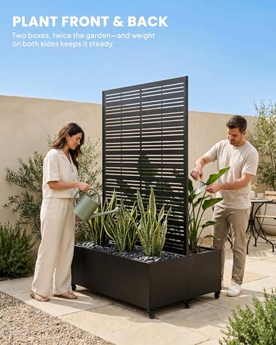 72" Dual-Box Privacy Planter with Trellis, Raised Garden Bed, Black - color: Dual Planter Box - Matte Black