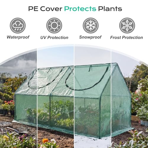 BPS 6x3x3 FT Mini Greenhouse with Roll-Up Zipper Windows, Green PE - color: Green, size: 6x3x3 FT