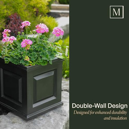 Mayne Nantucket 16in Self-Watering Square Planter, Black - color: Black