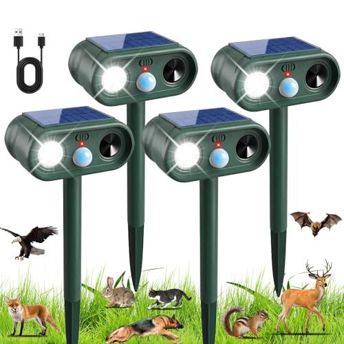 Sonic Fortress Pro Deer Repellent Devices, Solar Ultrasonic Racoon Squirrel Repellent Outdoor Motion Activated Animal Repeller Cat Deterrent Light to Scare Rabbit Dog Skunk Out of Garden Yard(4)
