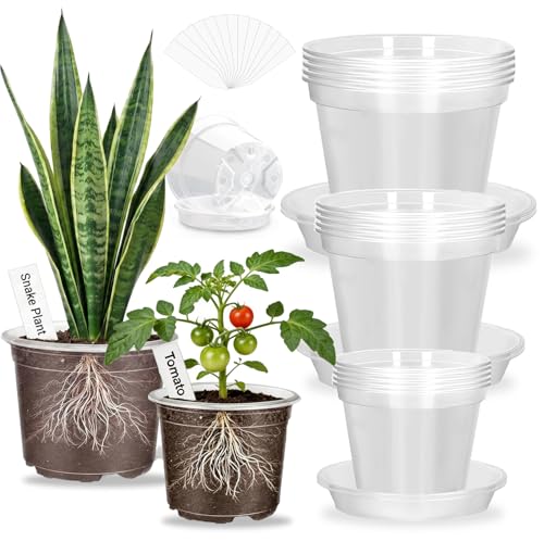 6/8/10 Inch Clear Nursery Pots with Drainage Holes & Saucers 15 Pack - size: 6+8+10 Inch