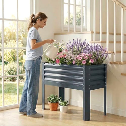 Galvanized Raised Garden Bed with Legs, 40x18x31.5inch Large Metal Elevated Planter Box for Outdoor, Patio, Balcony, Black