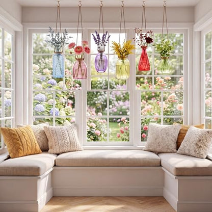 6 Pcs Stained Glass Hanging Propagation Vases, Bright - color: Saturation Colorful Series