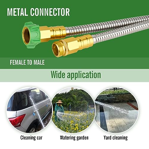 SKYWARD 100ft Stainless Steel Garden Hose,Brass Nozzle,Leakproof,Kink Free - size: 100ft
