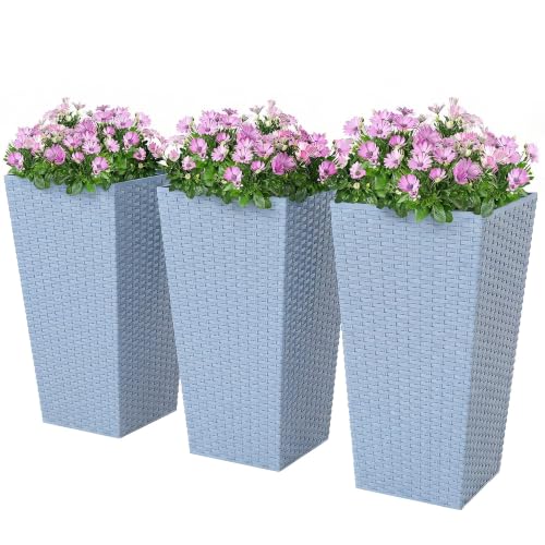 Outsunny 24 in Taper Tall Planters for Outdoor Plants Set of 3, Light Gray - color: Light Gray