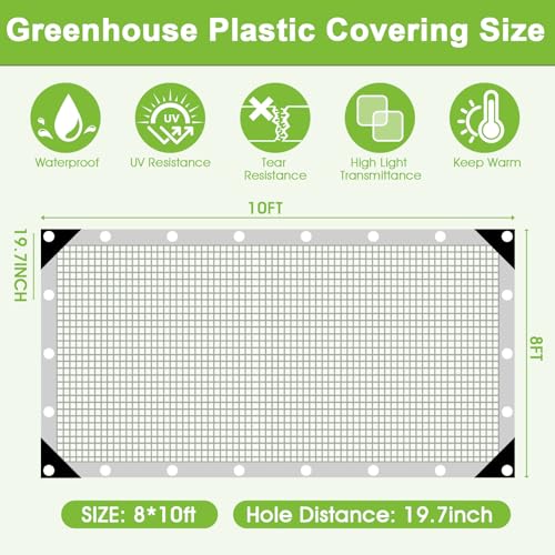 16 Mil Clear Plastic Tarps Heavy Duty Waterproof 8x10 FT,Green House Plastic Covering Sheeting,UV Resistant Greenhouse Cover Clear Tarp with Grommets for Garden,Farms,Nursery,Chicken Coop Winter Wrap - size: 8FT x 10FT 16Mil