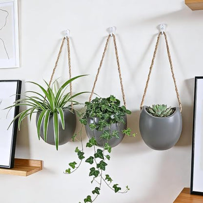 4 to 5 inch Ceramic Planters Wall Hanging Vases Decor - Set of 3 - color: Black
