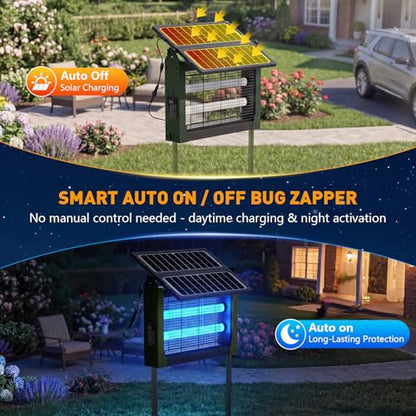 Solar Bug Zapper Outdoor, 4500V Mosquito Zapper with Dual Solar Panels - color: Green