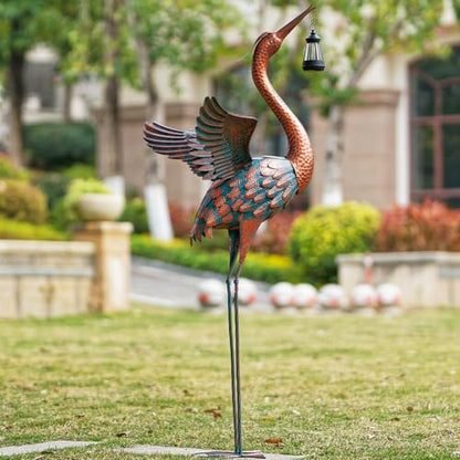 48'' Large Heron Garden Statue with Solar Lantern - color: 48 Inch Brown With Solar Lantern