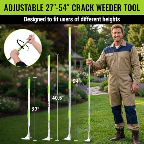 WORKPRO Crack Weeder, Stainless Steel Crevice Weeding Tool with Adjustable Long Handle (27"-54")