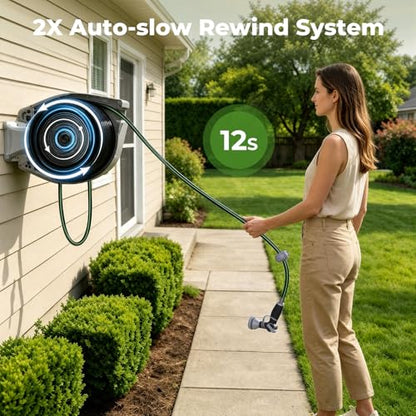 Etoolab Retractable Garden Hose Reel 100+6.6ft x 5/8 in with 9 Spray Nozzle - color: Grey