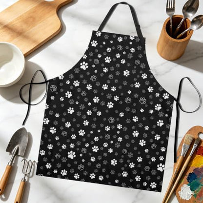 Art Apron with Pocket for Women Men - color: Black Paw Print