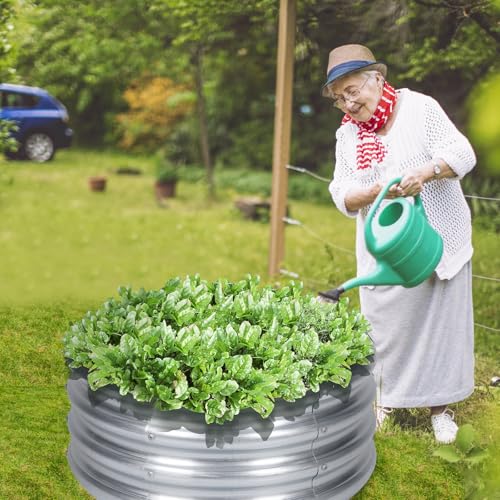 PINPON 2-Pack Galvanized Garden Bed 2x2x1ft Round Planter & Fire Pit Ring - size: 2P-2x2x1ft