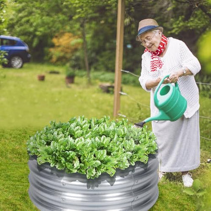 PINPON 2-Pack Galvanized Garden Bed 2x2x1ft Round Planter & Fire Pit Ring - size: 2P-2x2x1ft