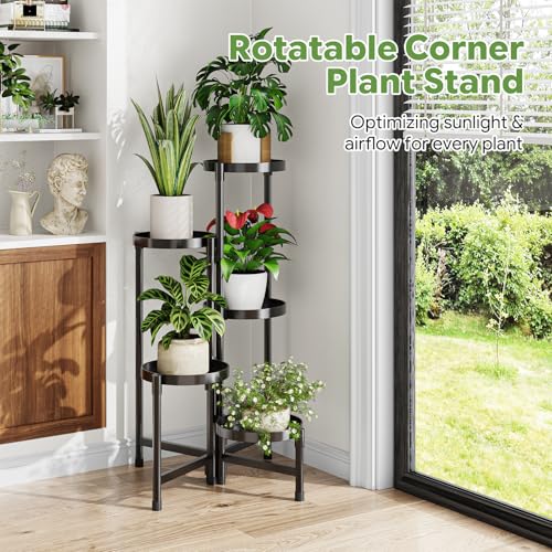 Simple Trending Plant Stand, Corner Plant Shelf with 5 Rotating Trays