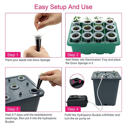 2 Hydroponic Buckets Kit for Plants, Hydroponics Growing System for Herbs/Tomato/Vegetables, DWC System with Air Pump & Germination Tray (Complete Indoor Hydroponic Gardening Supplies) - size: 2 Buckets Kit (Grey)