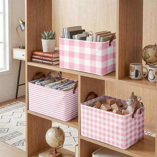Britimes Pink Storage Baskets for Gifts, Toy Storage Bins Box, 3 Pack - color: Pink Checkered