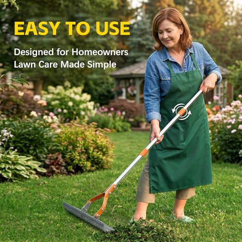 Thatch Rake – 74-Inch Heavy Duty Metal Rake with Hardened Steel Tines for Efficient Lawn Thatch and Dead Grass Removal, Detachable Handle Manual Dethatcher Rake for Yard and Landscape Maintenance