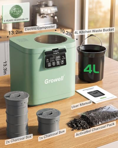 Growell 4L Electric Composter, Countertop Food Waste Machine,Compost Bin - color: Green