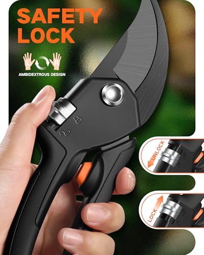 Garden Shears, 8.5" Unique Stepless Handle Opening for All Hand Size - color: Classic Black