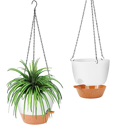 GARDIFE 10 Inch Self Watering Hanging Planter, Indoor, 2 Pack, White - color: 10-white, size: 10 inch