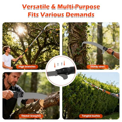 35FT Manual Pole Saw for Tree Trimming, 5-29FT Telescoping Extension Pole with Flip-Lock & Screw Dual Locking, 19" 3X Detachable Pruning Saw Head, Yard Maintenance Pruner for Garden Palms Shrubs - size: 5-29FT