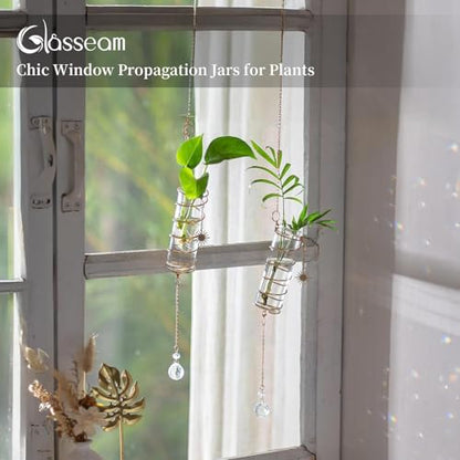 Glasseam 4 Pack Hanging Plant Propagation Stations with Crystal Suncatchers