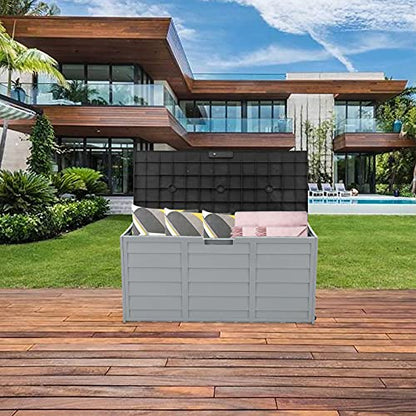 VINGLI 75 Gallon Weatherproof Outdoor Storage Box, Grey Body, Black Lib - color: Grey Body, Black Lib