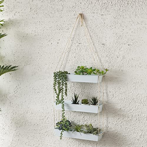 LaLaGreen Boho Wall Planter (16 in, 3 Tier) White Succulent Herb Garden - color: White, size: 16" (40.7cm) x 3 Pack White