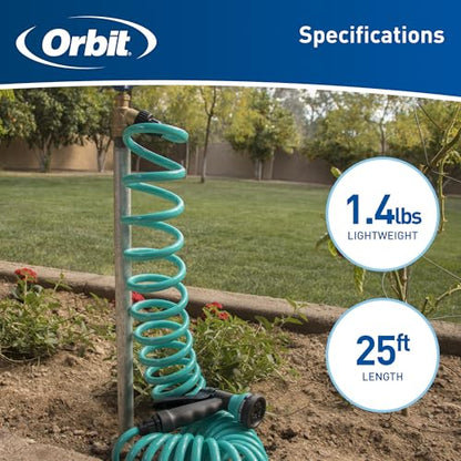 Orbit 26381 Coil Garden Hose, 25 Feet, with 8-Pattern Hose Nozzle (Blue) - color: Blue, size: 25 ft