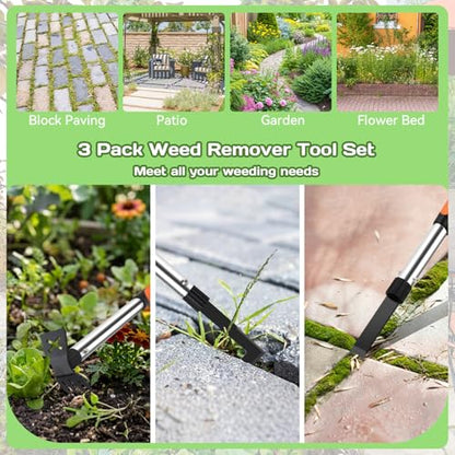 3 Pack Weed Remover Tool, Manual Weeders Set for Garden Cracks, Flower Bed - size: 16" Handle