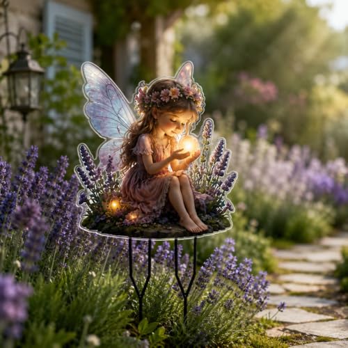 Lavender Flower Fairy Garden Stakes, 2D Acrylic Flat Decorative Stake, Ornament for Flower Pots Patio Planters Lawn Yard Decor - color: Fairy Lavender